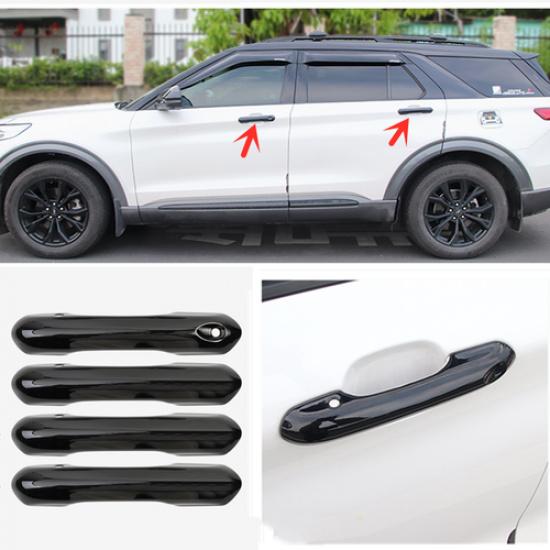 Glossy Black 4X Exterior Door Handle Cover Trim For Ford Explorer 2020-2024