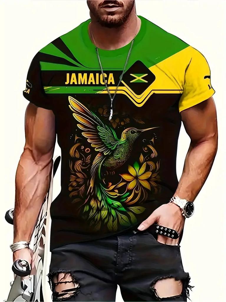 Jamaican Flag Hummingbird 3D Printed Men's Short-Sleeved T-Shirt - Patriotic Casual Streetwear Shirt