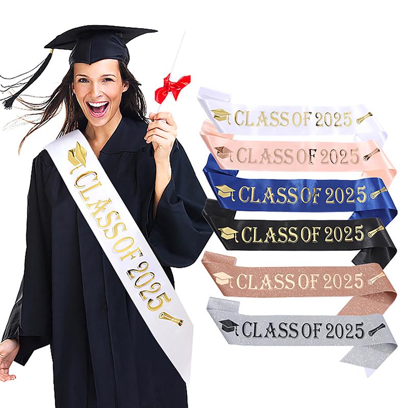 Graduation Decoration Class Of 2025 Satin Sash Glitter Black Blue Congratulation Graduation Party Decoration Supplies