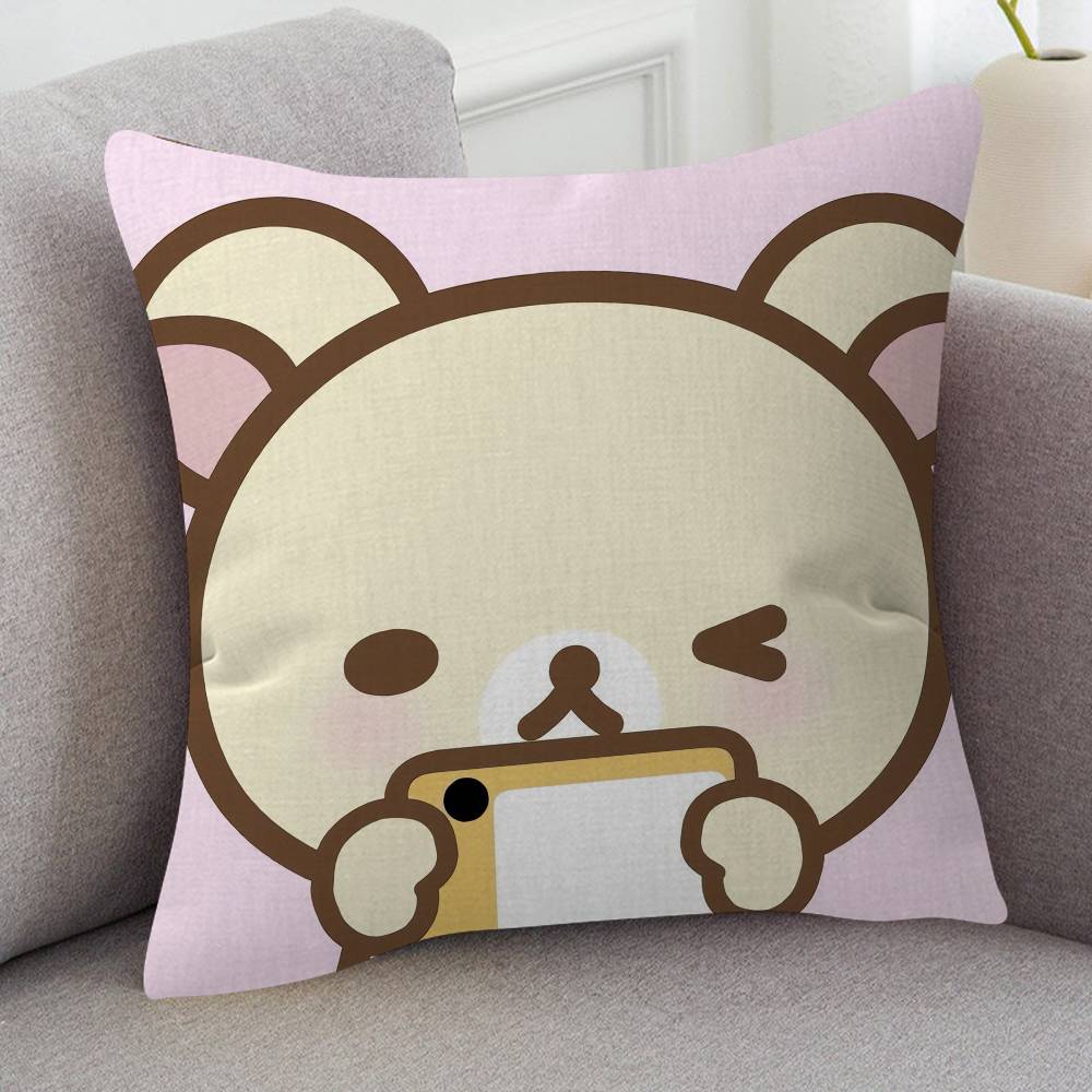 Anime Rilakkuma Cartoon Series Square Pillowcase Soft Waist Sofa Cushion Cover Bedroom Room Pillowcase