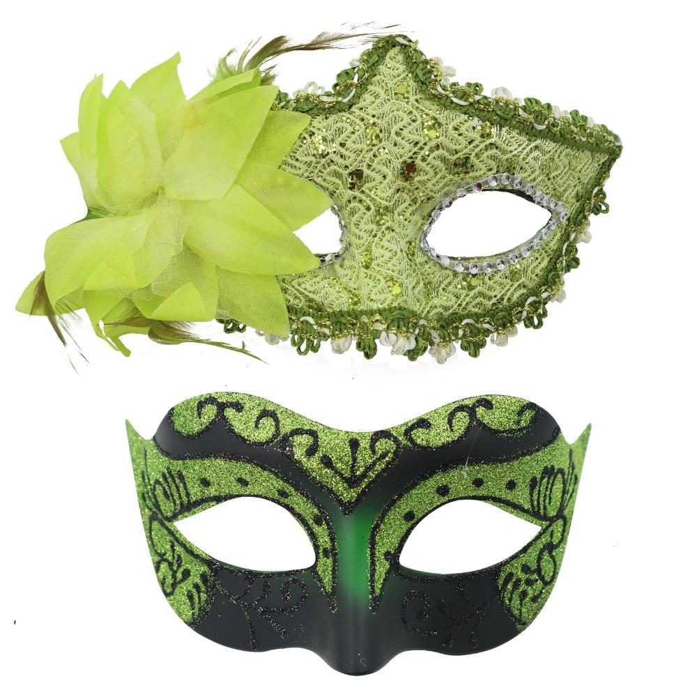 

2PCS/set Non-Toxic Material Couple Masks Flower Venice Mask Masquerade Mask Halloween Celebration J green