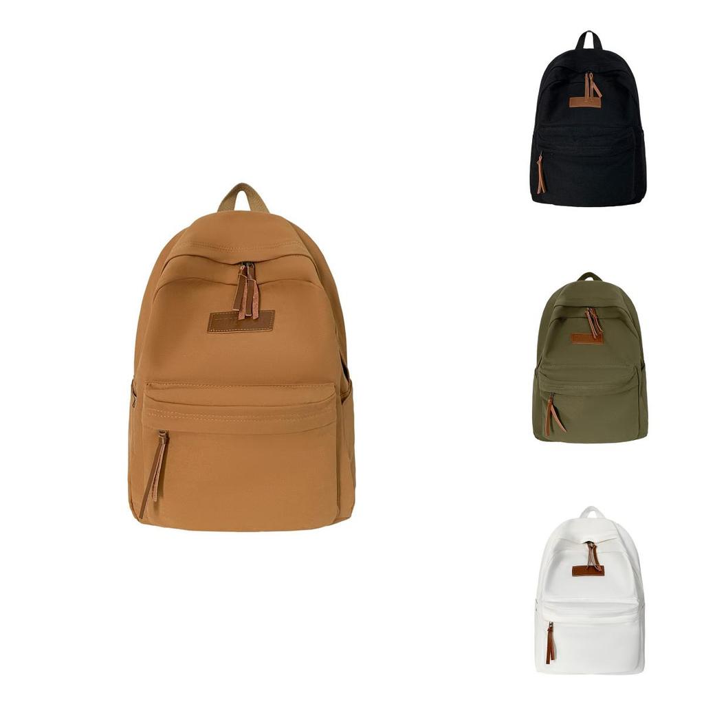 Simple Solid Color Letter Decoration Student Leisure Backpack For Daily Use