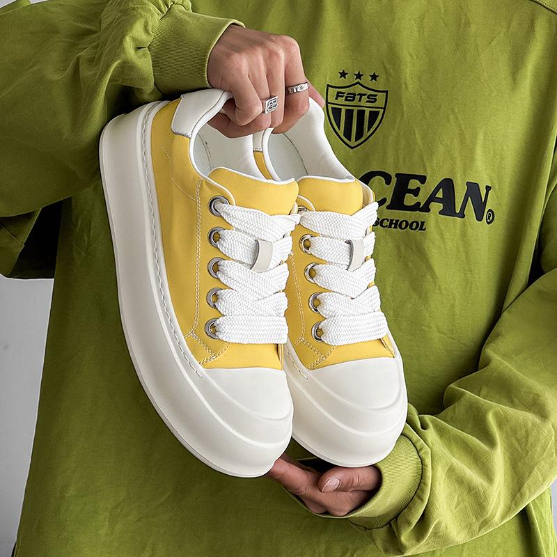 Shoes Are Fashionable and Simple 2025 New Casual Shoes Trend Versatile Thick Sole Heightening Board Shoes Lace Up Low Top