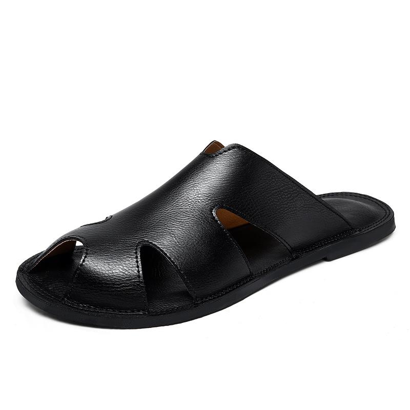 Fashion New Arrival Male Half Drag Business Men Lazy Flats Outdoor Men Leather Sandals Quick-Dry Travel Slides Comfortable Beach Shoes
