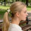 Girl Hair Tie Flower Charm Velvet Bow Decor Soft Pleated Fabric High Elastic Rubber Band Hair Rope Travel Commuting Hair Accessories