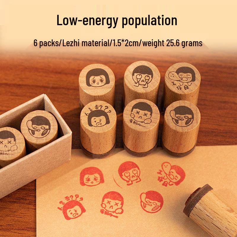Yuxian Wooden Stamp Set: Cute Expression Patterns for DIY Journals and Crafts.