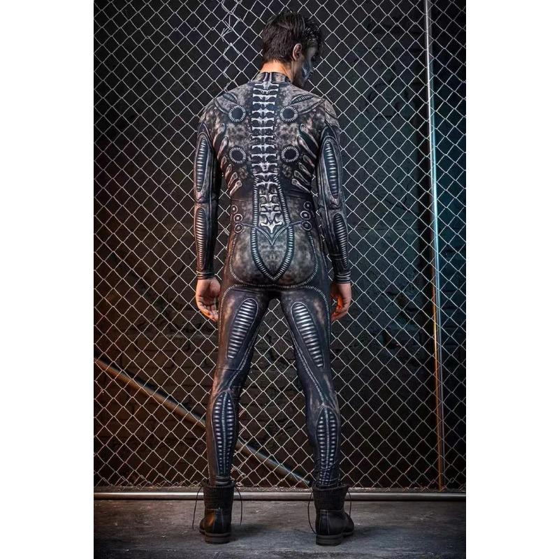 Iootiany Armatura Meccanica Stampa 3D Halloween Scheletro Costume per Gioco di Ruolo per Adulti Tuta Cyberpunk Collant da Uomo Tessuto Fitness