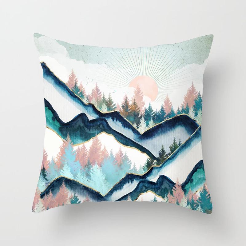 Geometric Peak Sun Whale Creative Office Peach Skin Fleece Pillow Cover Abstract Printed Home Sofa Cushion Cover