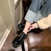 British metal buckle retro embroidered loafers spring round head thick heel platform small leather shoes single shoes women comfortable and versatile