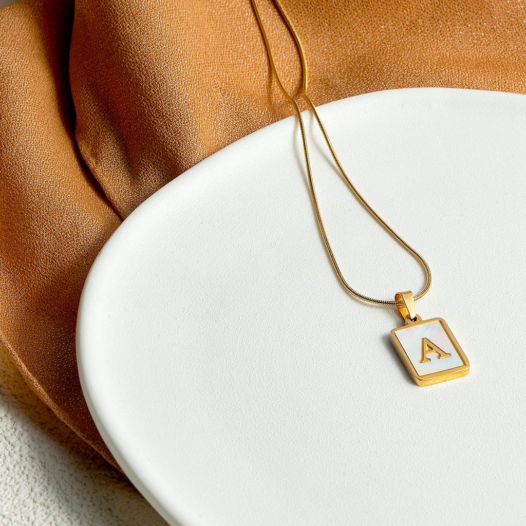 Square 26 Letter Shell Material Pendant for Women's Light Luxury Party Style Gold Hypoallergenic Jewelry Necklace