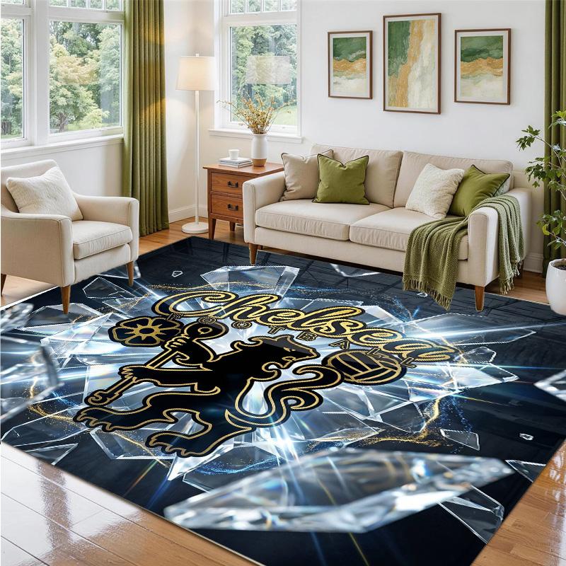 Chelsea FC Design Crystal Velvet Rug Soft Decorative Mat for Bedroom Entrance