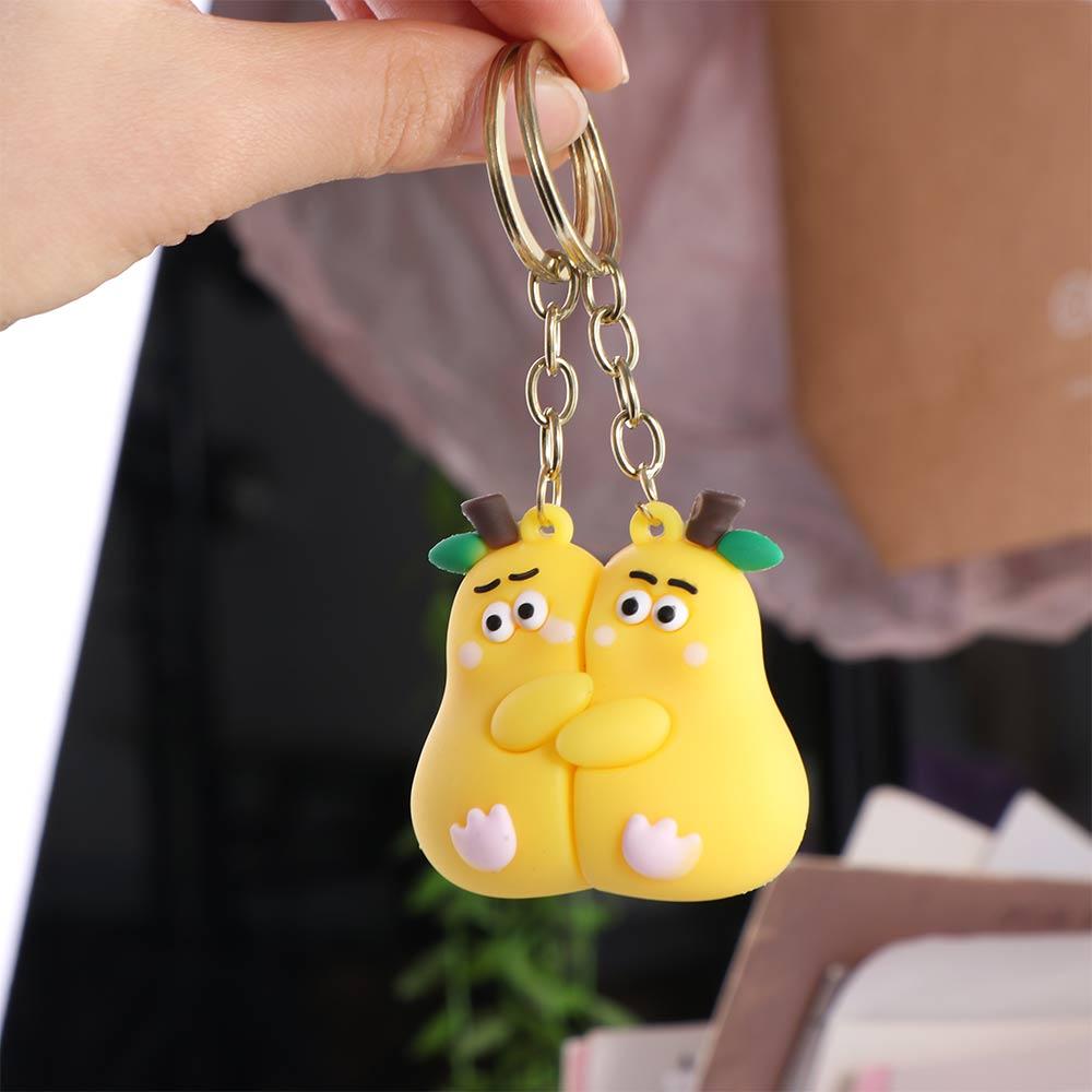 A Pair Kawaii Cute Lovers Keyring Toy Gift Hug Pear Key Ring Magnetic Couple Keychain Lovers
