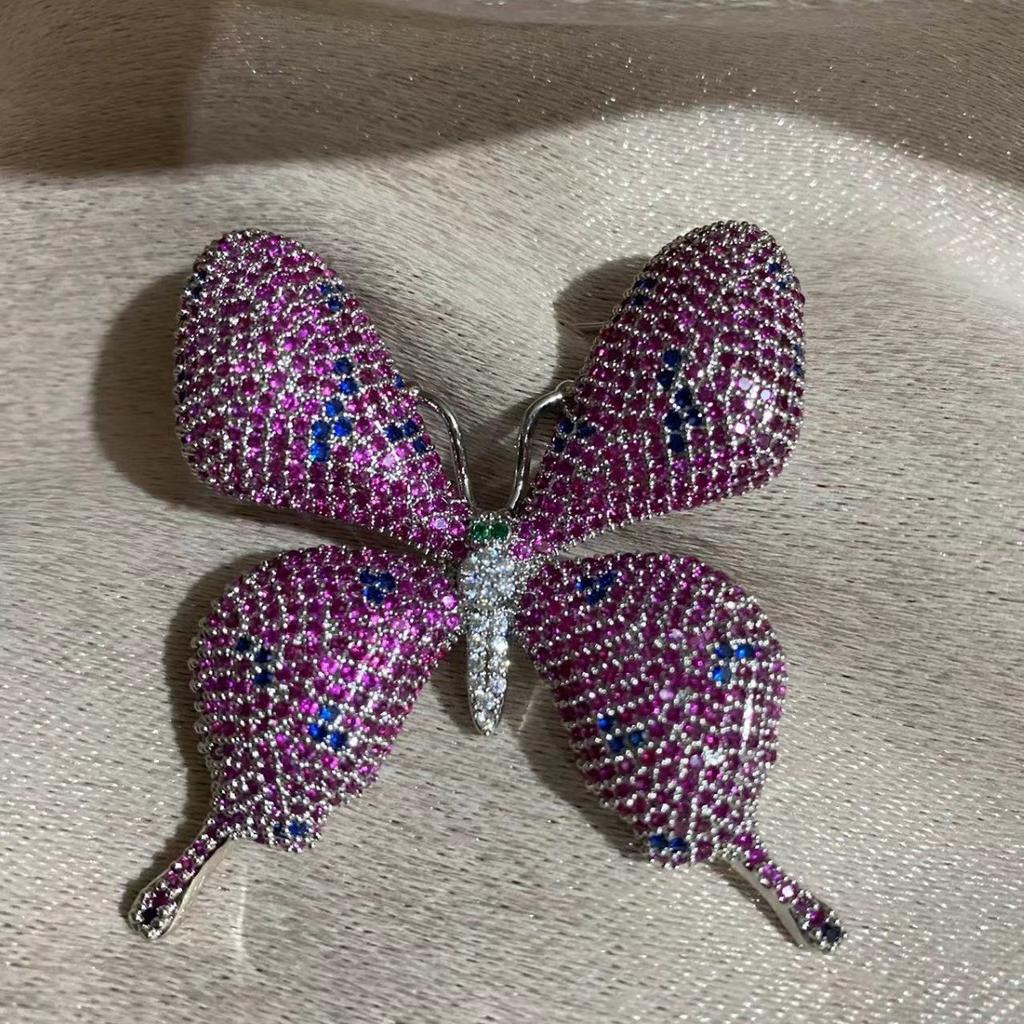 Heavy Industry Full Of Zirconium Butterfly Luxury Emerald Brooch Brooch Elegant High-End Jacket Suit Pin