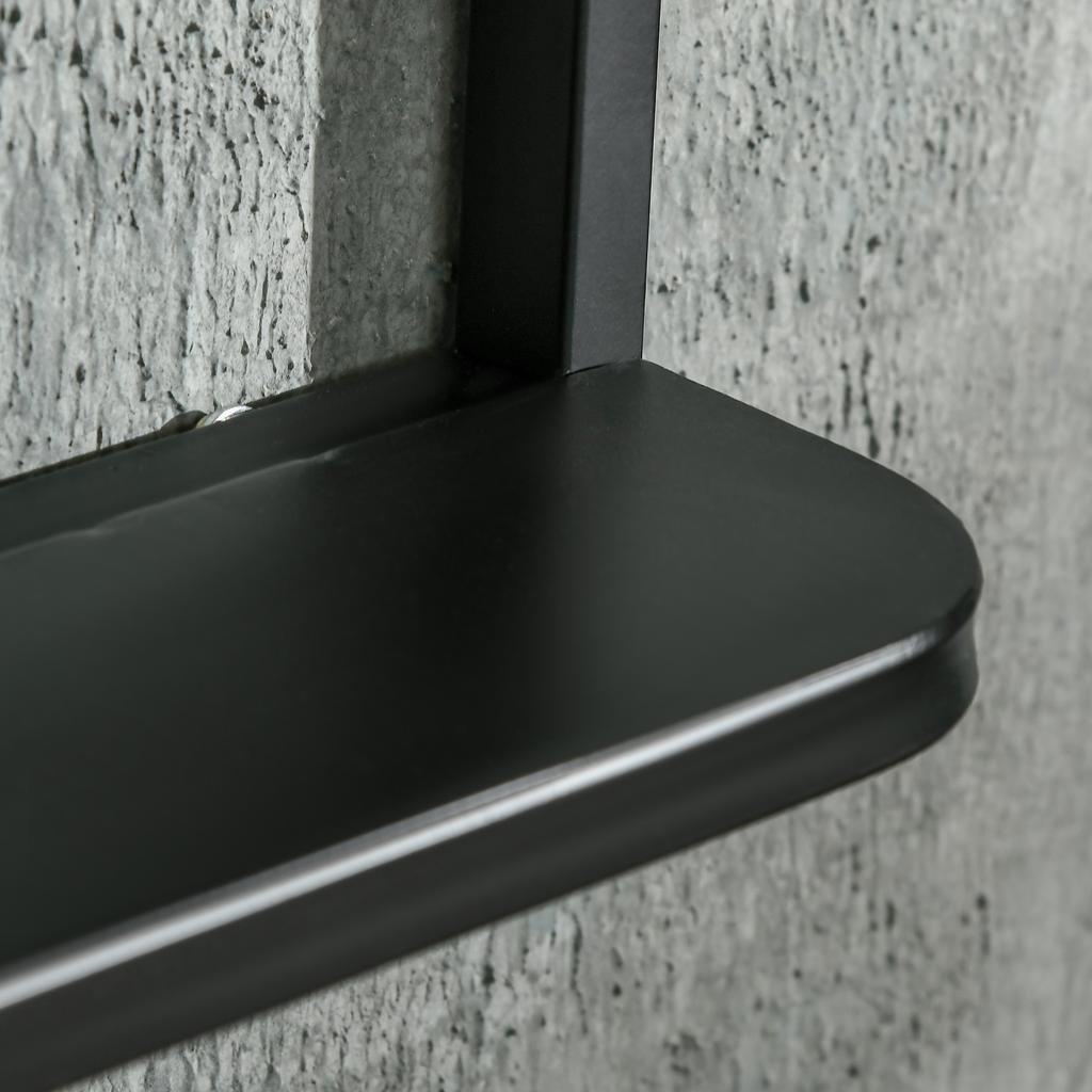 Wall Mirror with Metal Frame, Rounded Edges, 1 Shelf, 70 Cm X 10.2 Cm X 50 Cm, Black + Silver