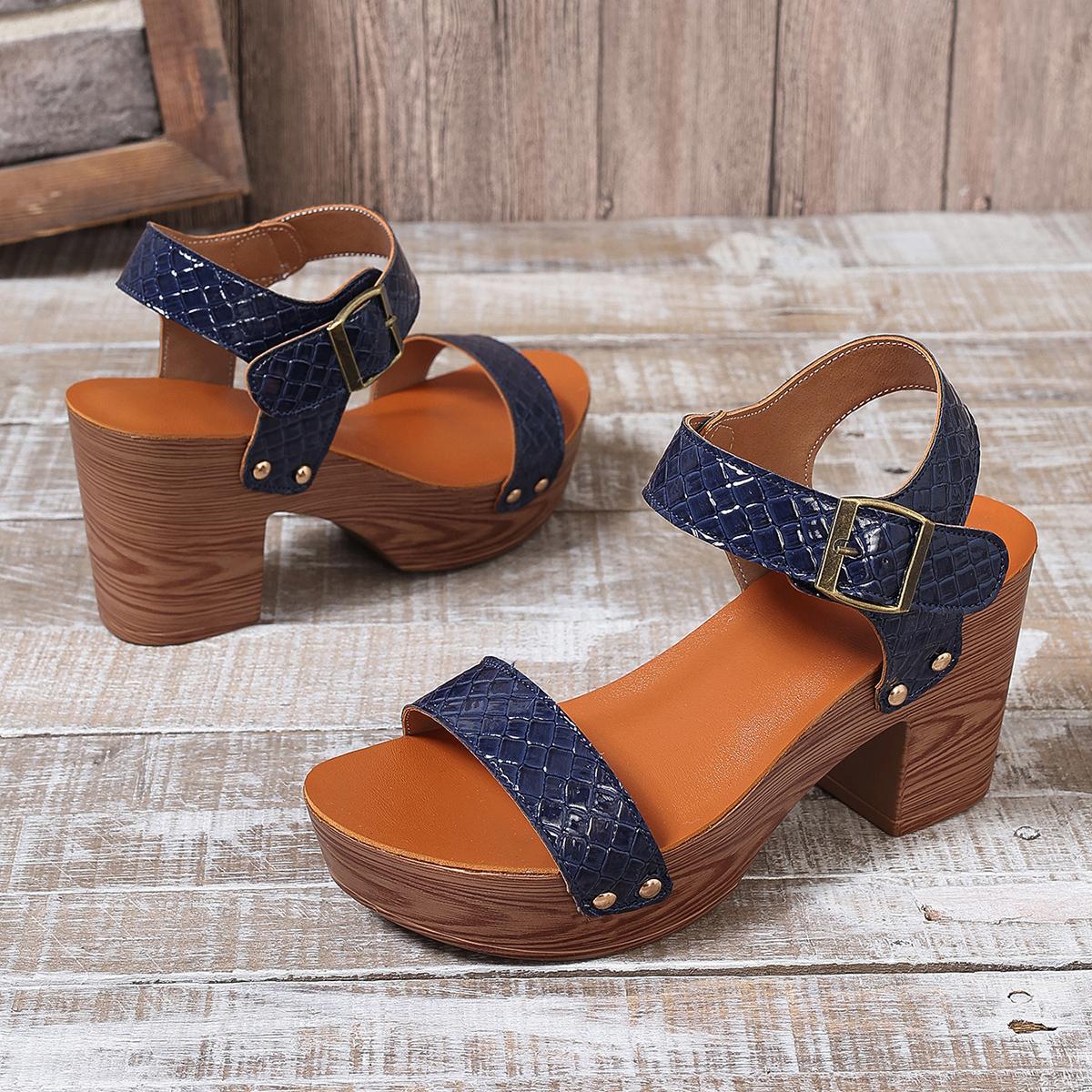 

Мода 2024 Высококачественные однотонные женские сандалии Однотонные сандалии с открытым носком и пряжкой на квадратном каблуке для отдыха на открытом воздухе для женщин большого размера 43 синий