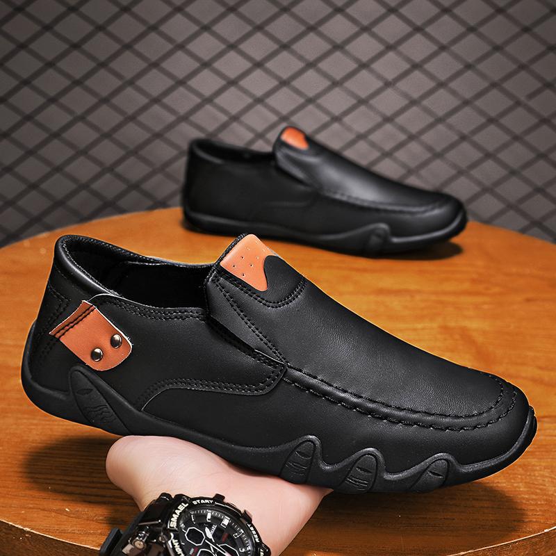

Classic little white shoes men s driving school students car training shoes thin sole non-slip soft sole casual Doudou leather shoes casual versatile 44 чорний