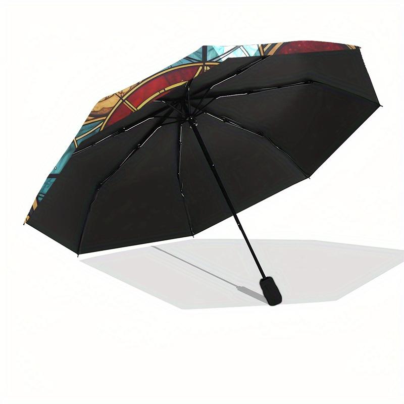Stained Window Panel: Celestial Harmony DesignUmbrella, Portable 3-Fold Compact Umbrella for Men & Women Gift