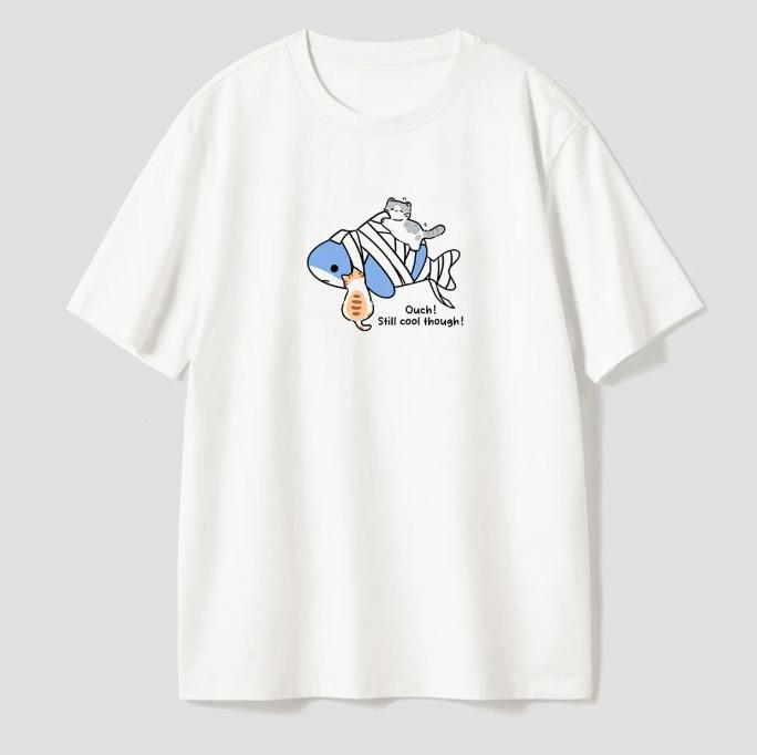 

Cute Funny Cat Walking Shark Graphic TShirt Casual Tee for Student Women Unisex Streetwear Top Stylish Versatile Minimalist Simple S