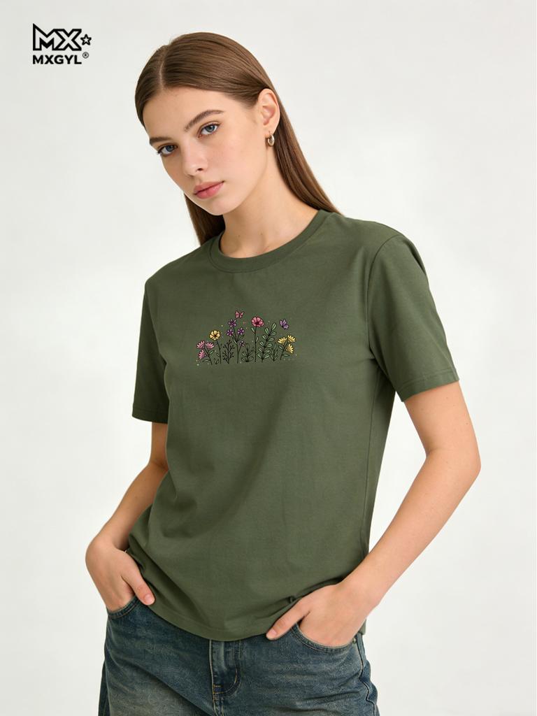 2026 New Style Colorful Blooms Tee - Spring In A Shirt Style With Nature Shirts Graphic T Shirts Women Clothing Tops