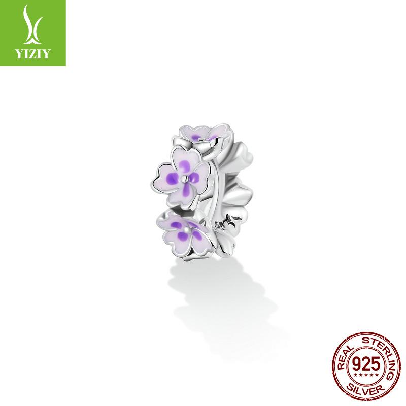 Purple Flower Diy Beads, Fresh And Elegant Simple S925 Silver Beaded Accessories Scc2212