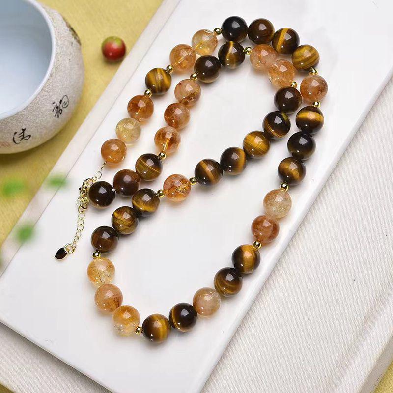 Citrine Yellow Topaz & Tiger's Eye Necklace - Women's Simple Style Clavicle and Sweater Chain
