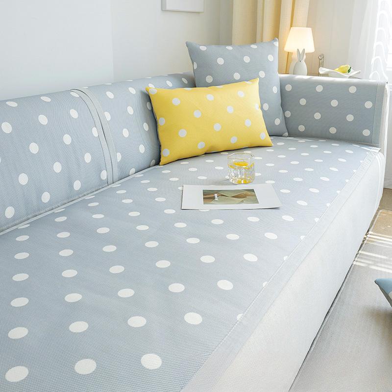 Summer Sofa Cushion Summer Mat Ice Silk Non-Slip Simple Polka Dot Cushion Fresh Summer Backrest Sofa Cover Slipcover