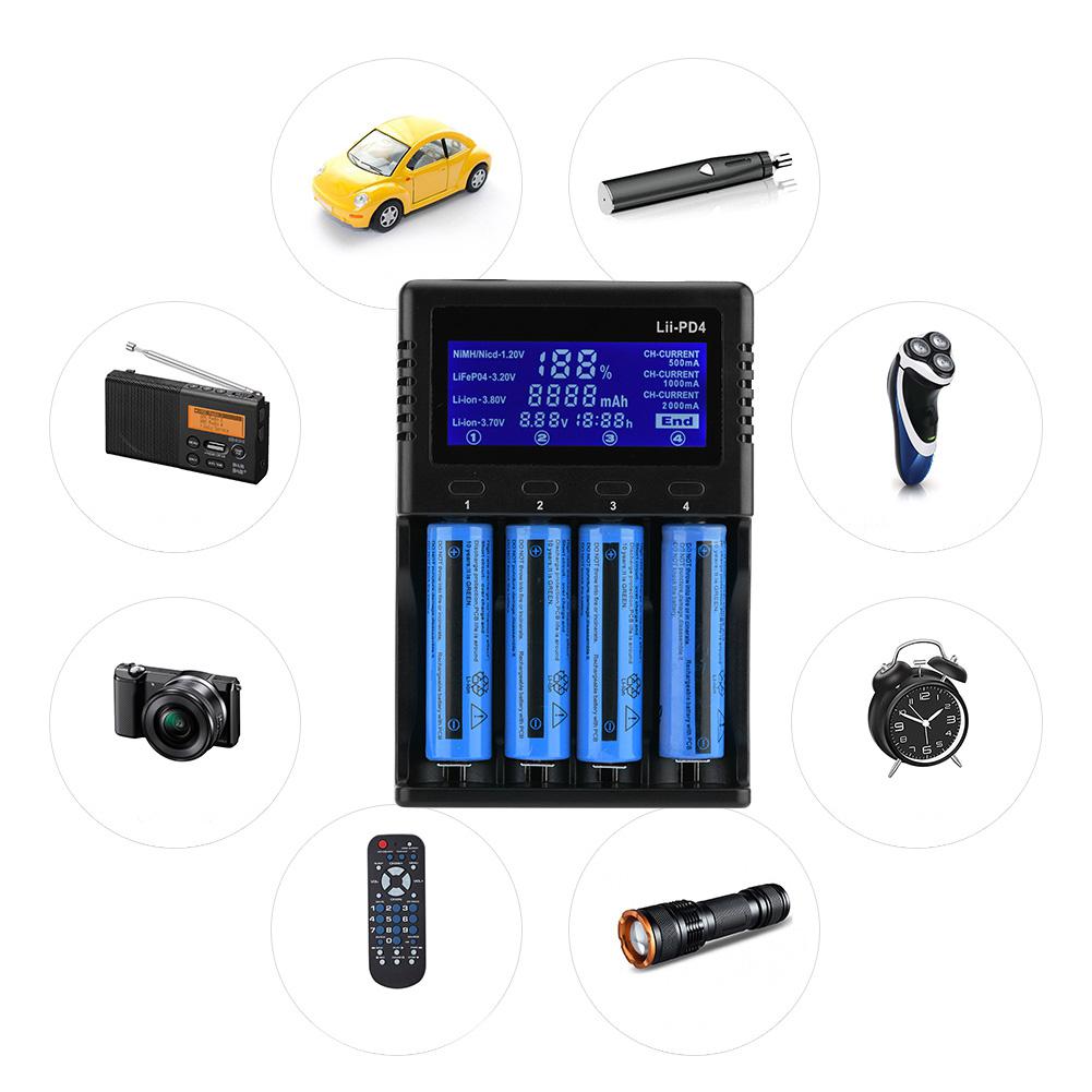 Liitokala Lii pD4 LCD Battery Charger 4 Slot Smart Battery Back