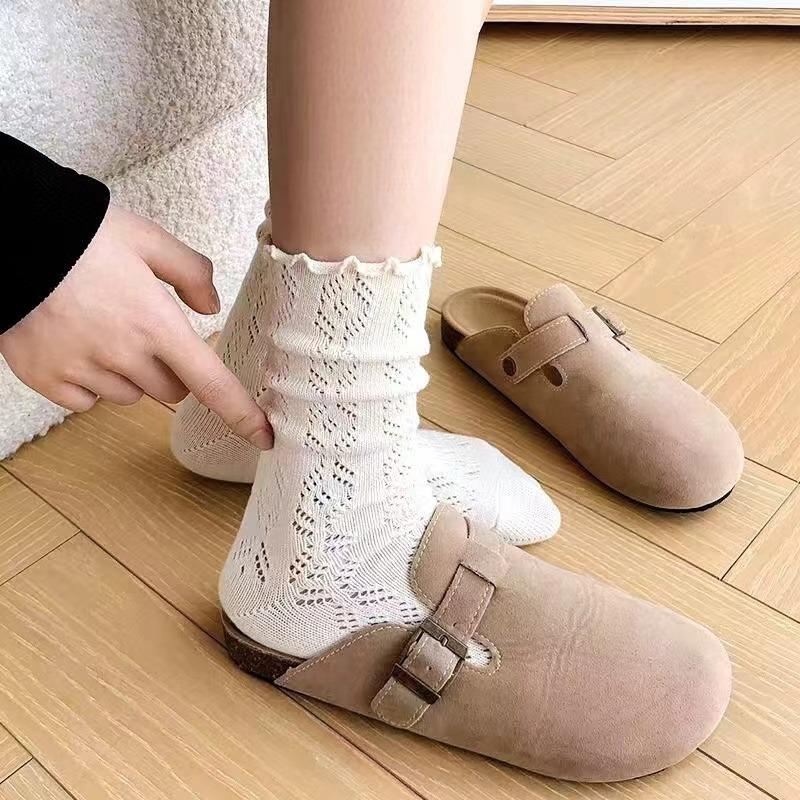 1 para Puste skarpetki damskie Jednolity kolor Słodkie Siateczkowe Podkolanówki Dziewczęce Wiosna Lato Oddychające Bawełniane Koronkowe Skarpetki z Rolowanym Brzegiem