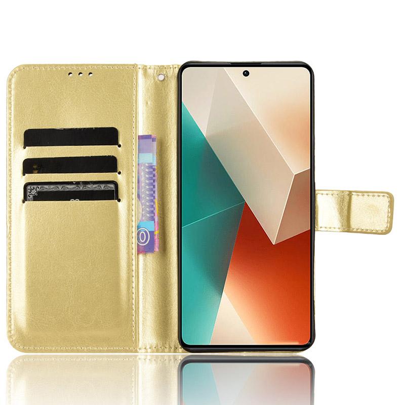 

For Xiaomi Redmi Note 13 5G Case Crazy Horse Texture Phone Wallet Cover Gold