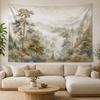 Misty Pine Forest Mountain Tapestry Vintage Nature Landscape Wall Hanging Neutral Home Decor for Bedroom Living Room