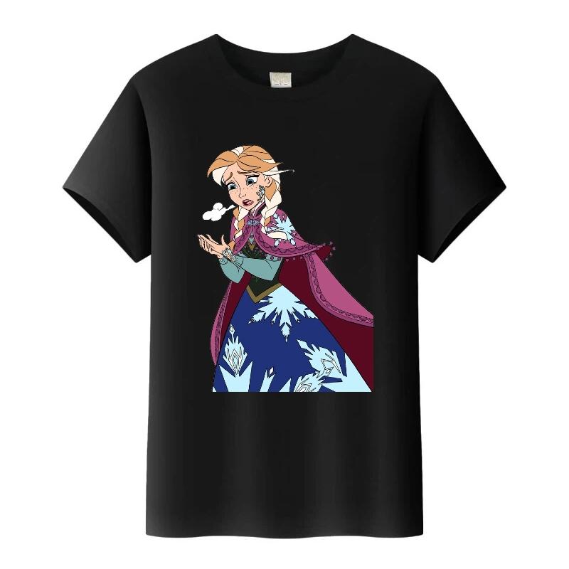 

Sweet Disney Frozen Elsa Anna Cartoon Tees Loose T-shirt Streetwear Blouses Children Tops O-Neck Tshirt Girls Clothes Gift 150