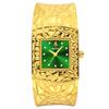 YaLaLuSi Gold Open Cuff Women Watch Square Green Dial Crystal Quartz Wrist Watch Luxury Gift Watch For Her