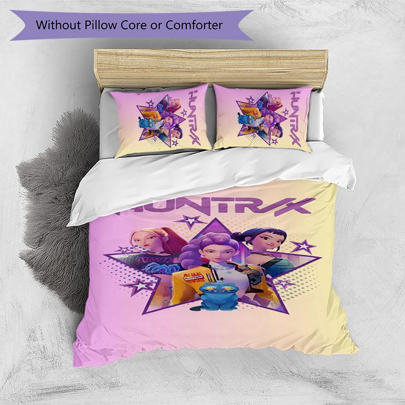 Kpop Demon Hunters Pattern Printed 3PCS Bedding Set, Soft Skin-Friendly Washable Duvet Cover & Pillowcases Set