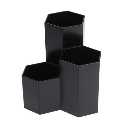 Pen Holder Hexagon Desk Holder Stand 3 Slot Pen Cup Makeup Pot Box Stationery Organizer for Home Office School Black