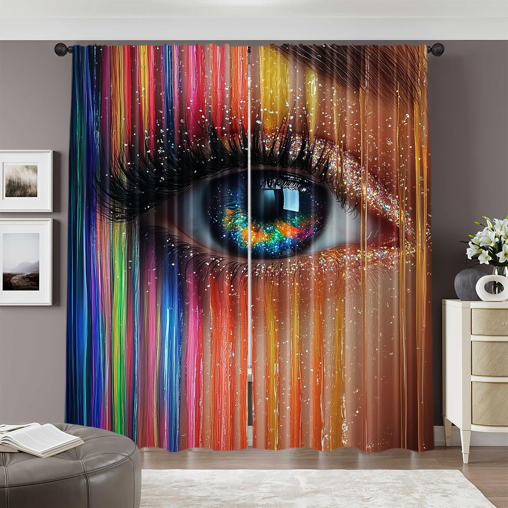 2pcs   Spring Summer Curtains Modern Color Eyelids and Eyelashes Semi-Sheer Curtains Durable 100% Polyester Fabric Home Decor for