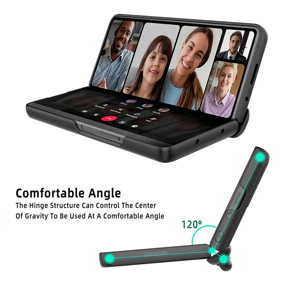 Matte Bracket Folding Hinge Pen Holder for Samsung Galaxy Z Fold 5 Case with Tempered Film Shockproof Stand Protection Hard Back Full Protection Cover