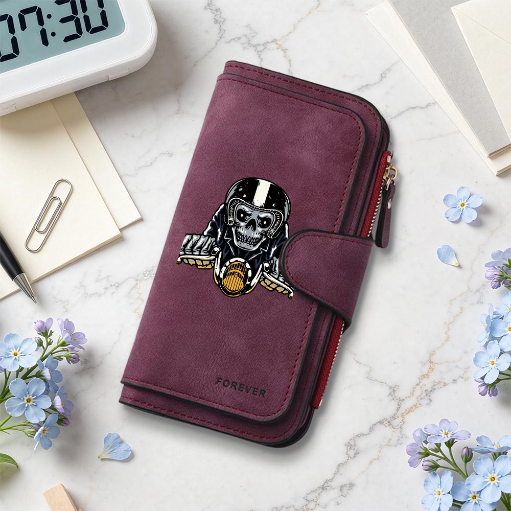 Cool Skull Rider Printed Long Wallet Portable Multi Card Slot Fashion Casual Purse for Daily Use