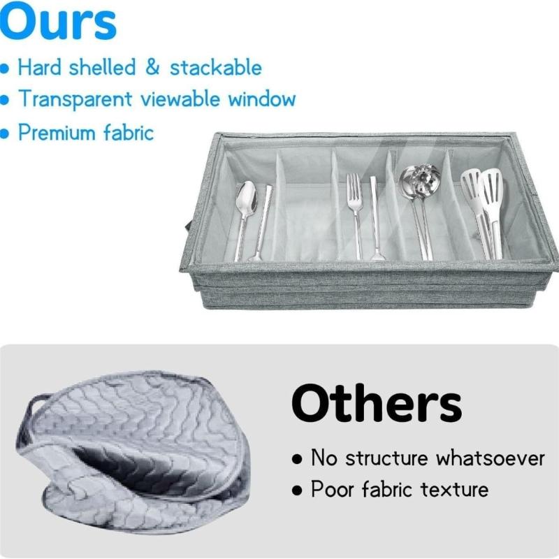 Kitchen Storage Box With Removable Cover Reinforced Handles Stackable Design For Cutlery Office Supplies Jewelry Organizing
