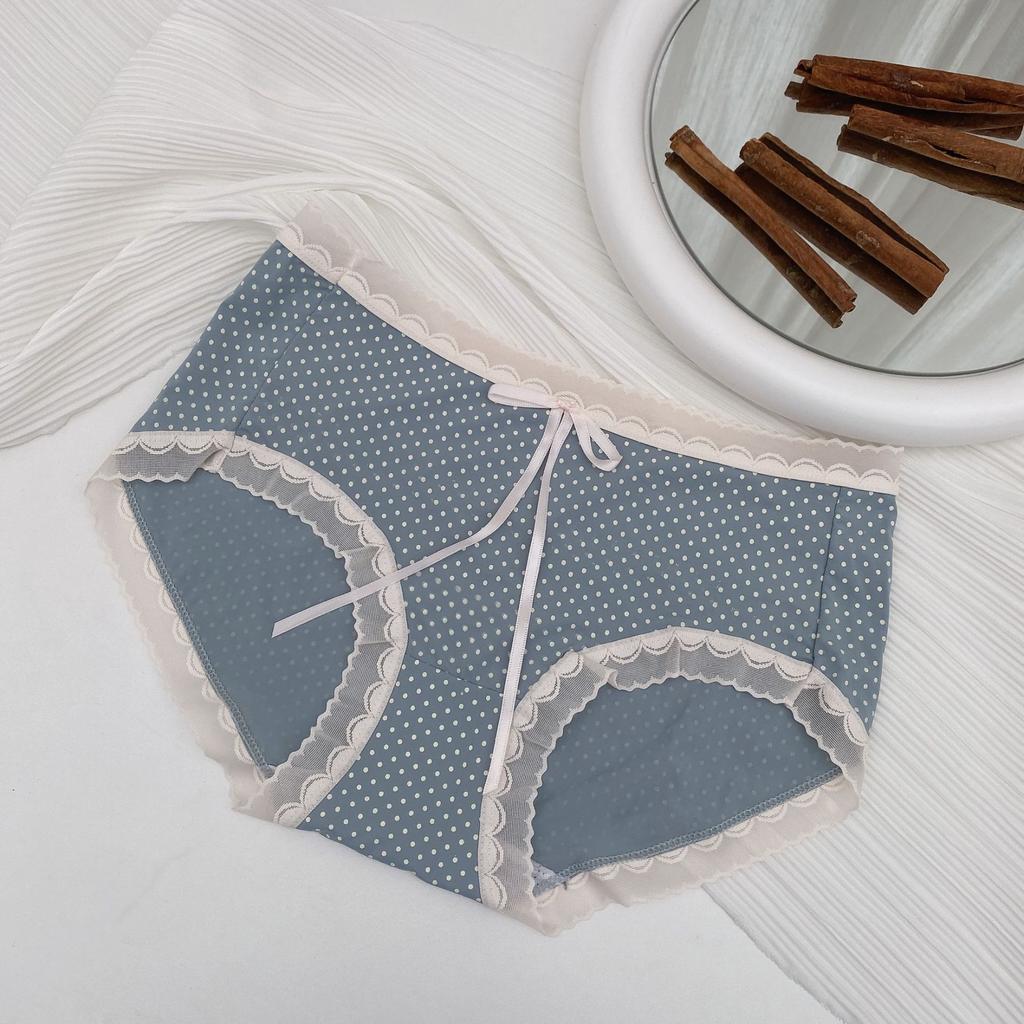 Sexy and Cute Women's Triangle Underwear Summer Comfortable and Breathable Printed Dots Star Dots Bow Ties and Ribbon Design