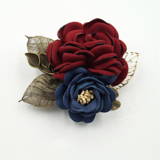 Korean Fashion Cloth Art Handmade Fabric Flowers Brooch Pin Ladies Lapel Pins Collar Shirt Leaves Brooches For Women Accessories