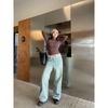 Nan Slightly Oversized Girls American High Waist Denim Female Fall and Winter New Arrival Plus Size Loose Slim Looking Straight Wide Leg Mop Pants