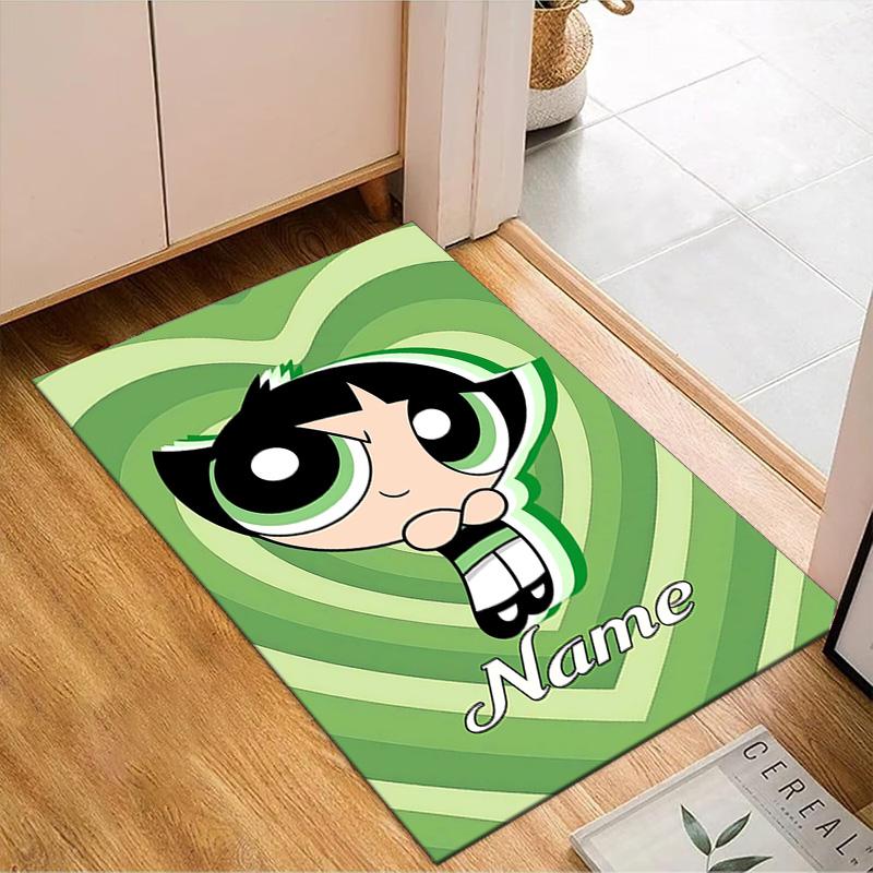 Benutzerdefinierter Name Powerpuff Abenteuer Teppich Spiel Teppich, Fußmatte für Schlafzimmer Wohnzimmer Eingangsbereich Teppich, Heimdeko Idee Geschenk für Weihnachten Geburtstag