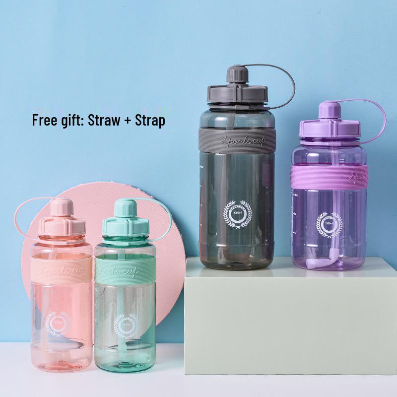 Portable 2000ml Sports Water Bottle with Double Lid and Straw for Men and Women, Ideal for Fitness Activities
