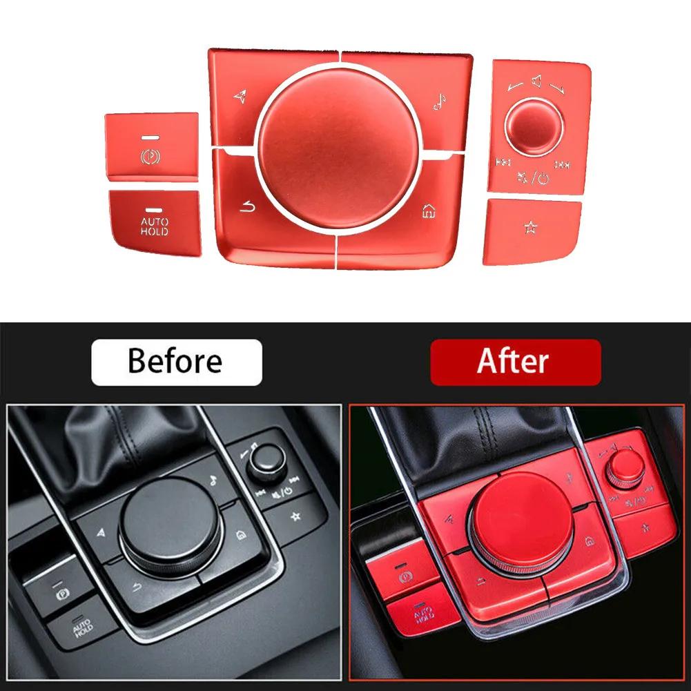 10pcs Aluminum Alloy Car Console Multimedia Button Cover Trim For Mazda 3 - CX-30 - красный