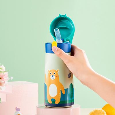 Children Stainless Steel Straw Cup With Cover Cartoon Thermos Bottle Household Kitchen Water Bottle Coffee Thermal Mug