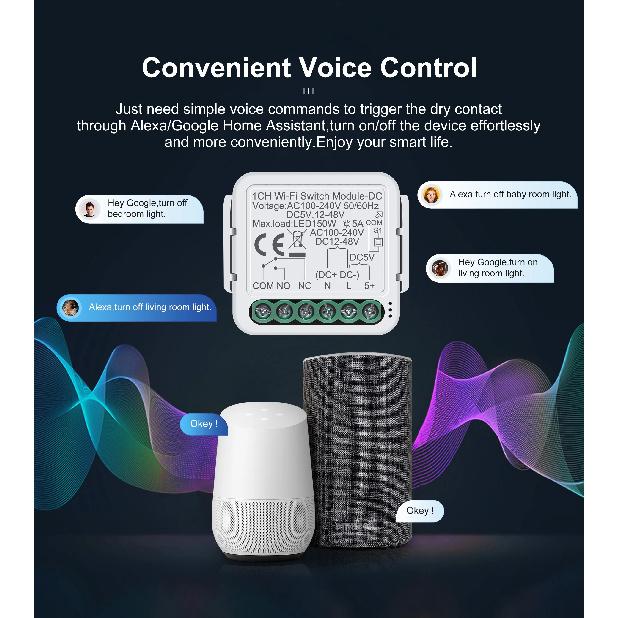 GIRIER Tuya Smart Dry Contact Switch Module WiFi DIY Breaker Relay Supports DC5V/12-48V AC100-240V Input/Output Works with Alexa