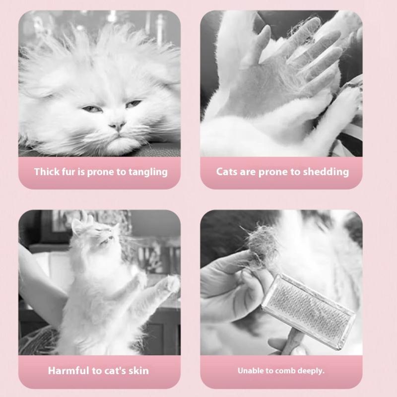 Pet Hair Removal Tool Fleas Comb for Dogs Cats Lice Cats Brush with Release Button Selfs Cleaning with Long Short Teeth