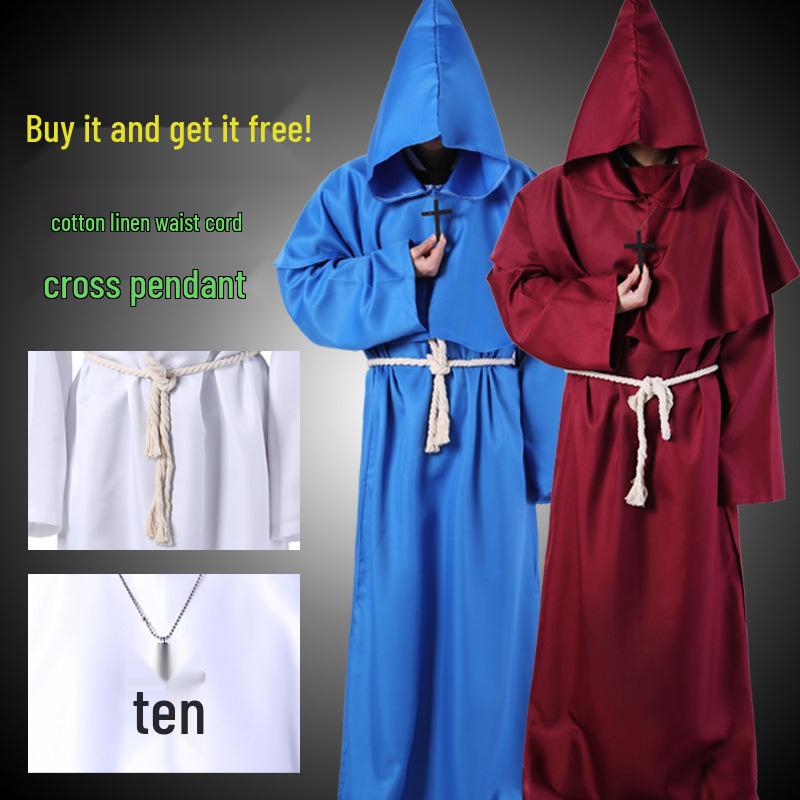 Halloween Medieval Monk & Wizard Robe Costume - Priest COS Stage Wear