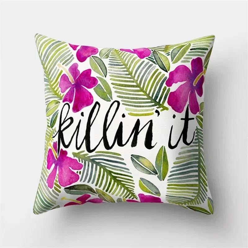 Tropical  Letter Flower Plant Polyester Pillowcase Sofa Living Room Home Decoration Car Waist Cushion Cover
