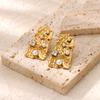 Vintage Blue Zircon Textured Stainless Steel Earrings Women 18K Gold-plated Artificial Pearl Earring Chunky Jewelry Accessories